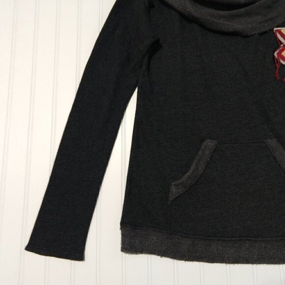 Gypsy 05 Cowl Neck Pullover Sweater Size M Gray Embellished Aztec Long Sleeve - Picture 4 of 9